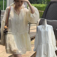 在庫あり Xu Lu の同じスタイルのアプリコットハイエンド休暇スタイルの女性のためのドレス 2025 夏の新しいライト高級スカート