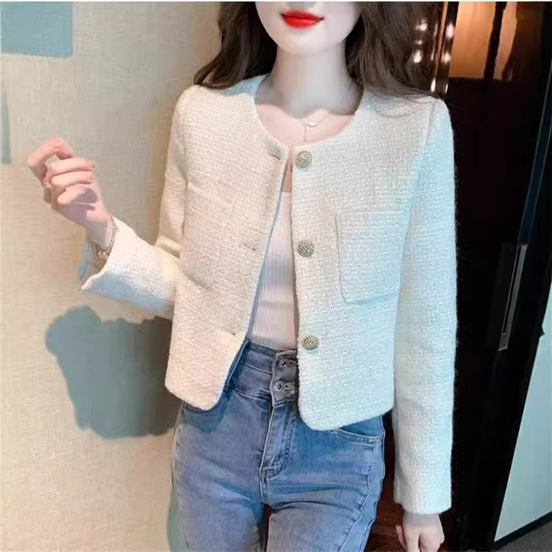 White Chanel Style Suit Jacket Women's Spring and Autumn New Casual Elegant Socialite Short Tweed Top