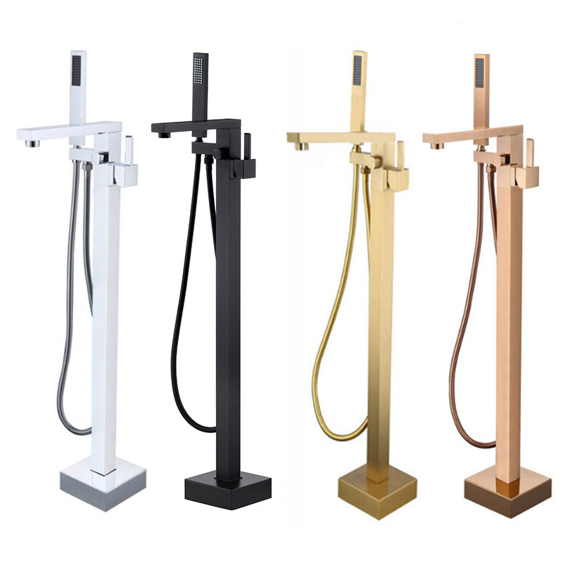Wholesale Cross-Border Floor-Standing Bathtub Column Basin Faucet Brass Floor-Standing Independent Color Black Hot and Cold Faucet Sanitary