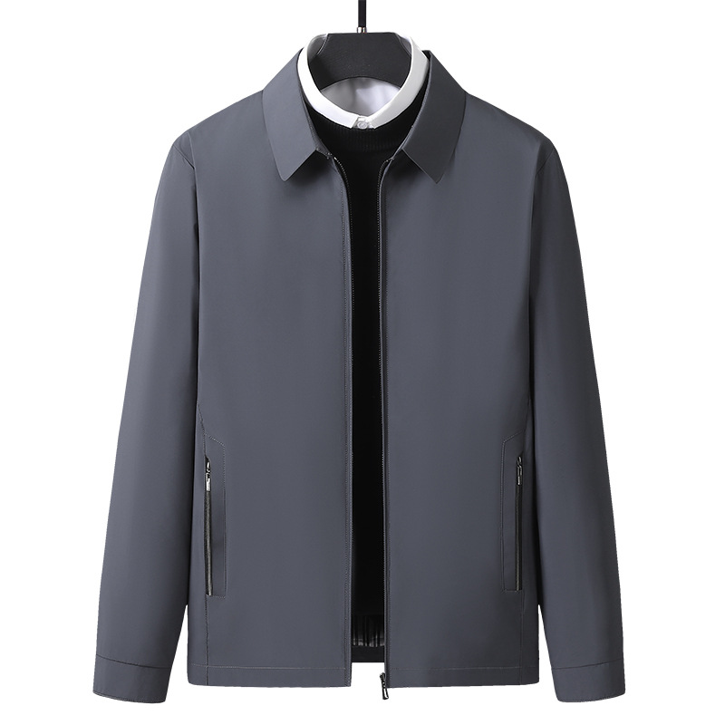Monochrome Man- 2025 Spring Autumn New Dad's Stand Collar Jacket Business Casual Plus Size Middle-Aged And Elderly Men's Executive Coat_voghion.com