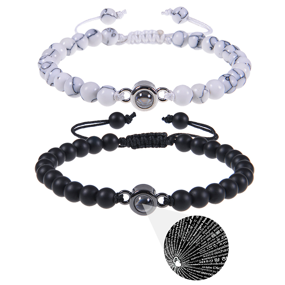 100 Language Projection Beaded Bracelet With Volcanic Stone_voghion.com