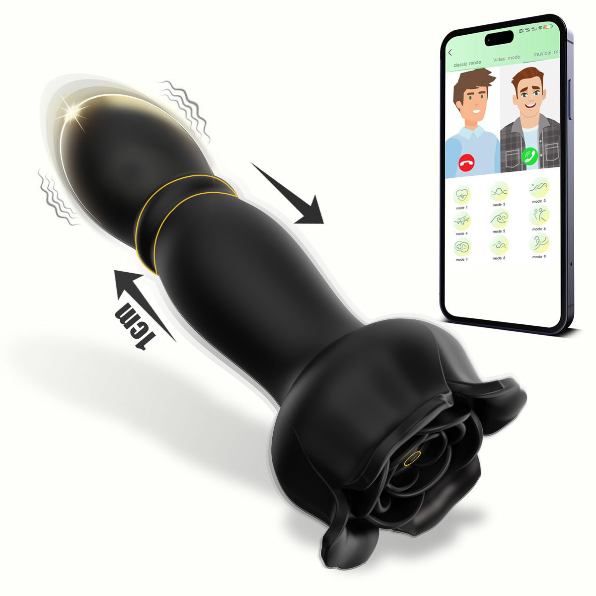 App Remote Control Telescopic Vibrating Anal Plug Prostate Massager, 9 Frequencies, Black Silicone — detail image 9