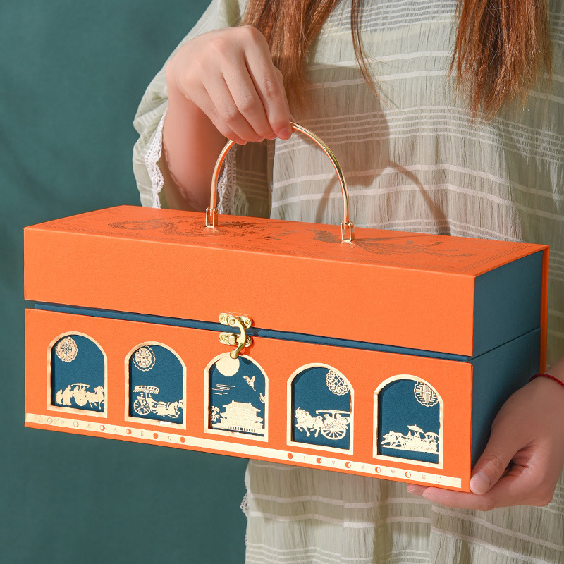 2024现货8粒6粒包装盒批发手提硬纸盒翻盖月饼盒中秋礼盒分装糕点