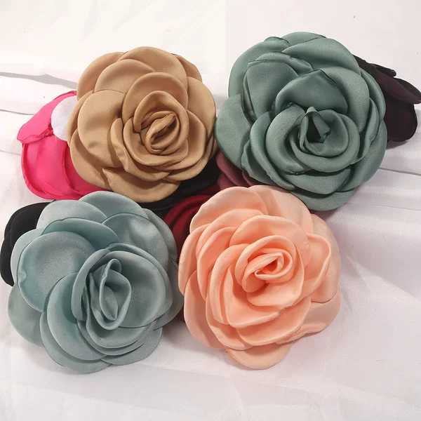 9cm hot-selling burnt-edge camellia flower, popular online style hair accessory, handmade satin burnt-edge rose flower, available for wholesale