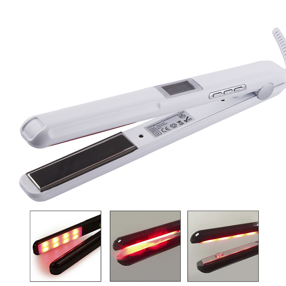 Amazon popular plancha de pelo de madera contrachapada de cerámica recta de doble uso ultrasónico infrarrojo frío perm plancha de pelo rizador de pelo