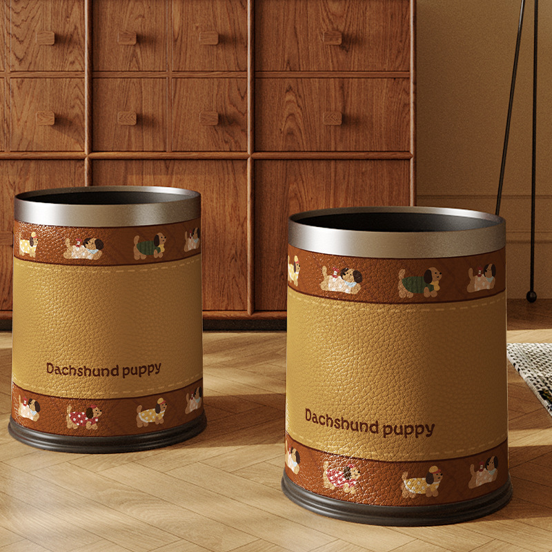 Maillard Trash Can for Home Living Room, High-End Luxury Bedroom Bathroom, Large Leather Sanitary Bucket Maillard Trash Can for Home Living Room, High-End Luxury Bedroom Bathroom, Large Leather Sanitary Bucket
