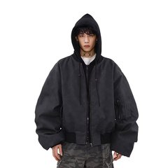 国境を越えて爆発したアメリカのレトロな野球服男性秋冬ゆるいカジュアルな短い帽子pu皮の質感ジャケットコート