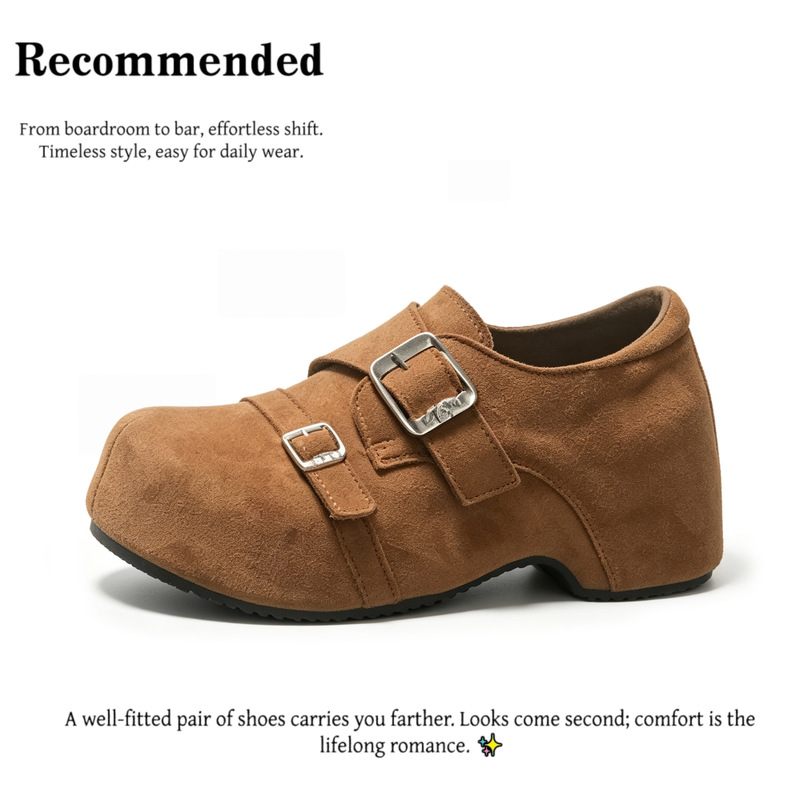Double-strap thick-soled height-increasing closed-toe Birkenstock-style women's shoes, 2026 new spring/autumn collection, popular high-heeled loafers for petite women Double-strap thick-soled height-increasing closed-toe Birkenstock-style women's shoes, 2026 new spring/autumn collection, popular high-heeled loafers for petite women