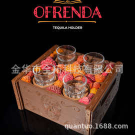 跨境哥特骷髅复古木箱酒杯托盘 派对 shot 杯收纳酒具套装153