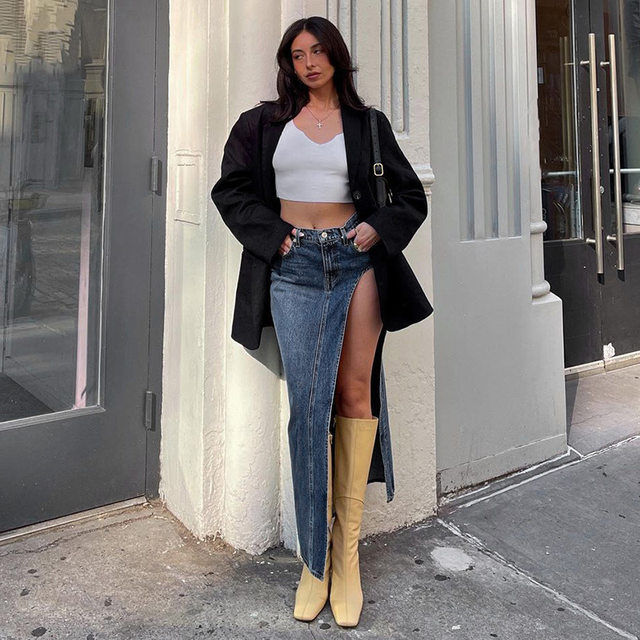 Jupe Jean Zara Jupe Jean Femme ZH8FCHAN Taille Haute, Fente