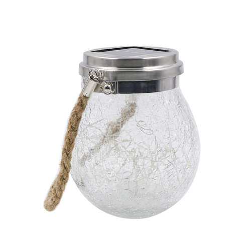 New Solar Cracked Glass Lamp with Copper Wires, Mason Jar Edge Cover, Garden and Courtyard Decor, Cracked Glass Pendant Lamp