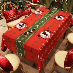新年クリスマステーブルクロス防水防油無洗雰囲気感テーブルマット赤い長条パーティー装飾テーブルクロス