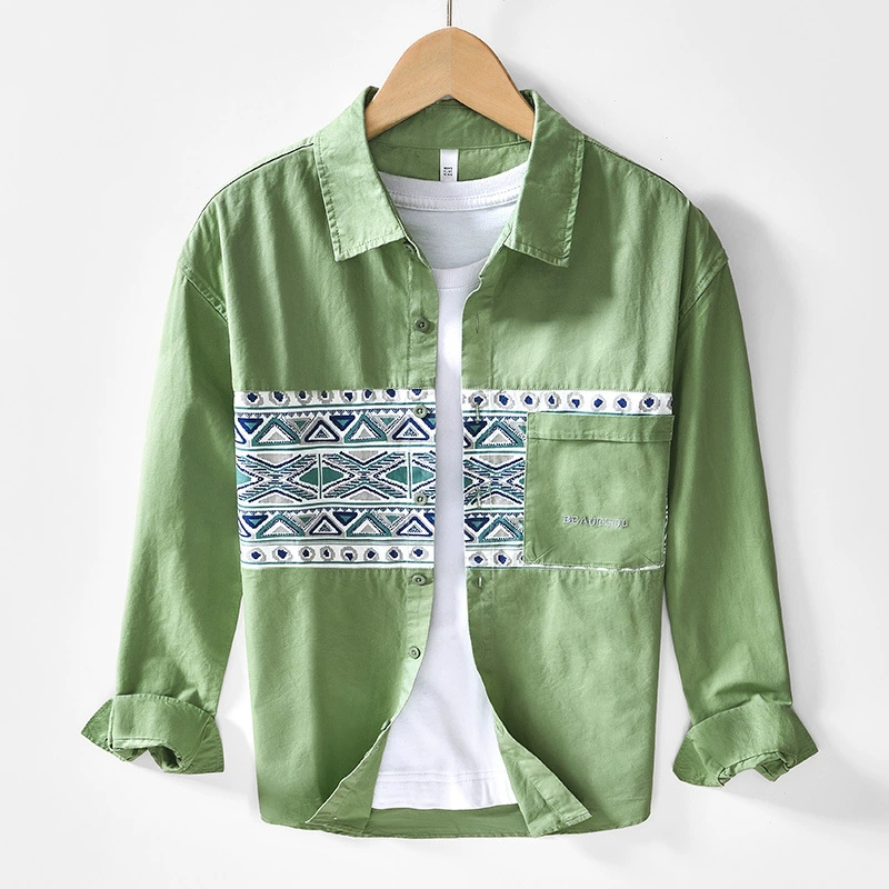 9042 Осенняя ретро повседневная цветовая рубашка с длинными рукавами персонализированный принт хлопок удобная рубашка для волос