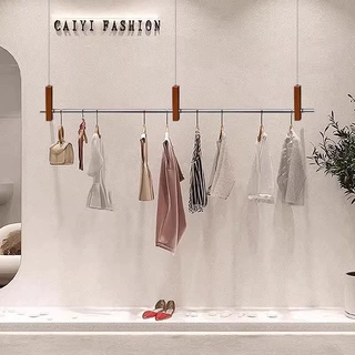 服装店木纹色展示架不锈钢挂衣架悬挂架实体店装修婚纱买手店吊杆