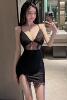 Hanging strap hollowed out lace dress