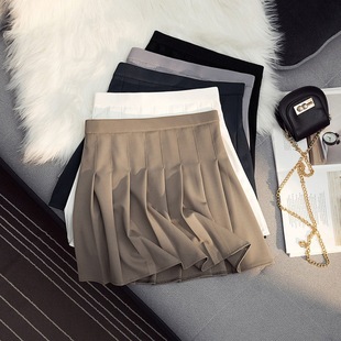 Draped High Waist Pleated Spring and Summer Skirt Women's Slimming Anti-running Black and White Gray A- line Small Short Skirt