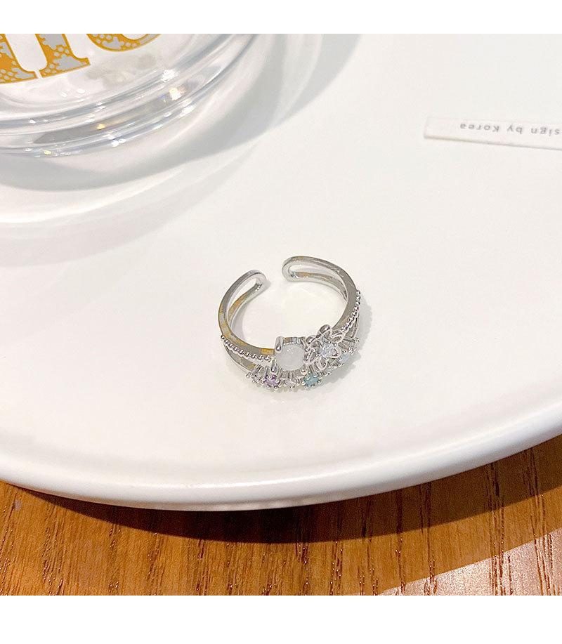 Sweet Flower Copper Plating Inlay Zircon Open Ring 1 Piece