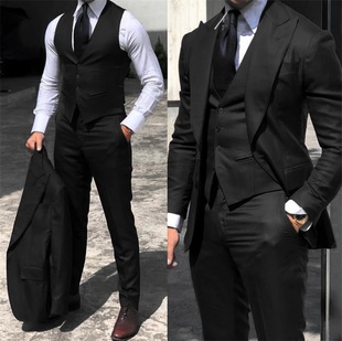 Aliexpress Foreign Trade Handsome Men's Three-Piece Suit Amazon Texture Banquet Business Meeting High-End Suit