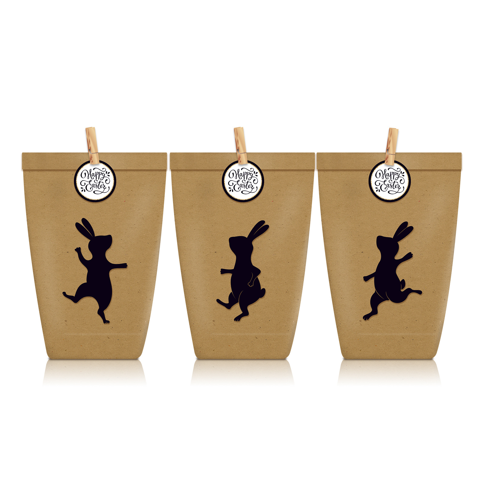 LB072 Amazon en stock Pascua color etiqueta engomada independiente conejo color primario papel Kraft regalo caramelo bolsa de papel