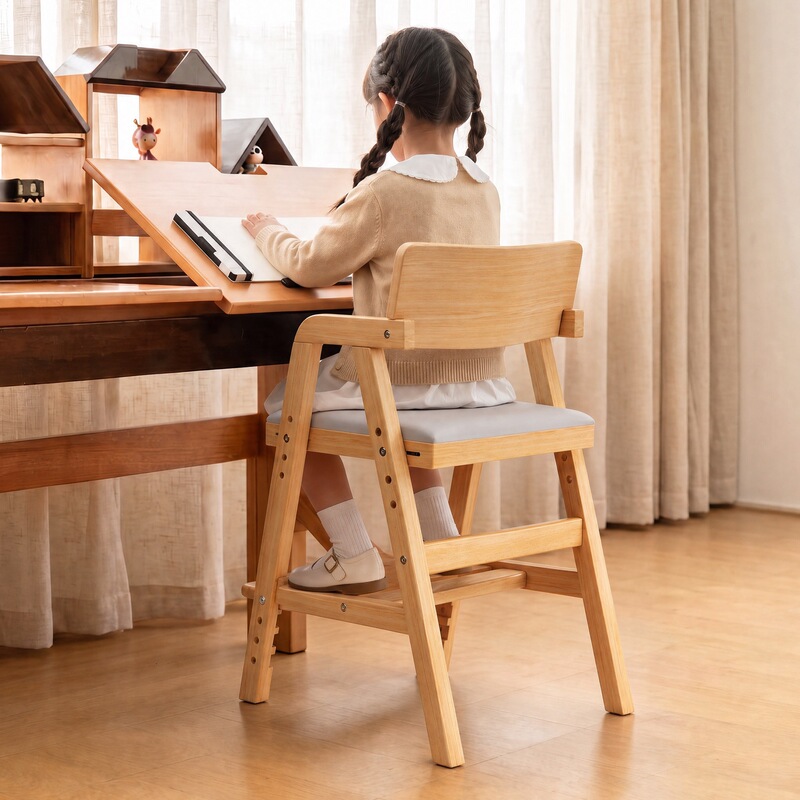Children's study chair made of solid wood, adjustable in height, suitable for students to write and correct sitting posture, desk chair, baby growth dining chair