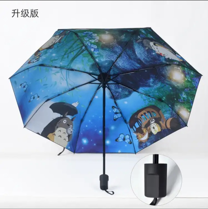黒ゴム日焼け止め紫外線防止傘晴雨両用折り畳み日除け傘内部トトロ模様携帯学生|undefined