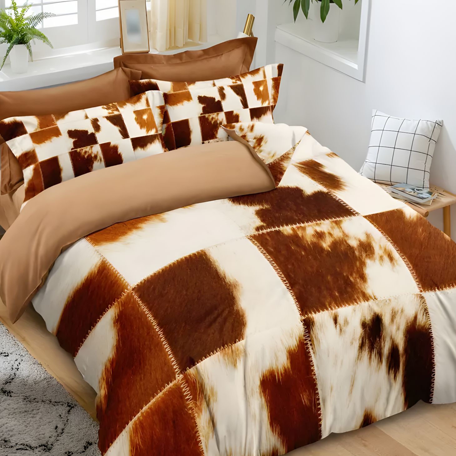 TEMU / JIT transfronterizo piel suave costura rústica kraft 3D impresión digital colcha de cama set