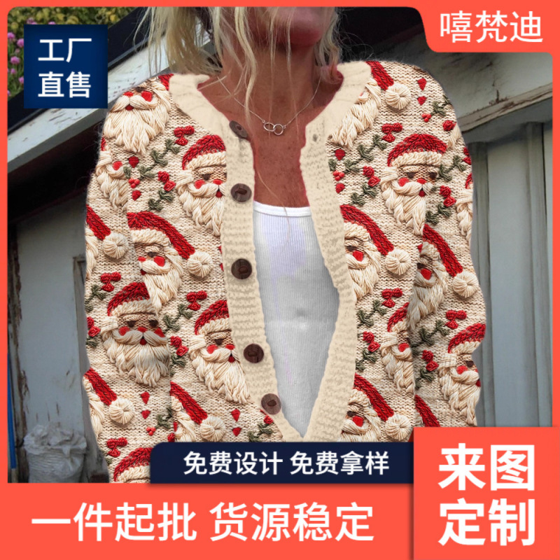 Cross-Border 3D Digital Print Cardigan, Cosplay Style Women's Clothing, Versatile and Fashionable, Christmas Carnival Style, Scuba Sweatshirt Jacket