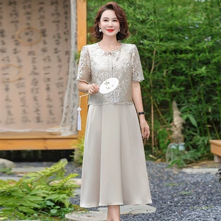 妈妈装夏季套装新中式国风小衫2025新款中老年女洋气连衣裙两件套