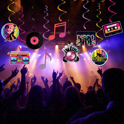 New disco theme party decorative note spiral pendant Disco party decorative record pendant