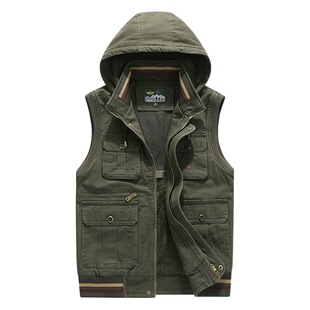 9858 men's fleece-lined plus size loose vest autumn new outdoor multi-pocket workwear vest 2023 New