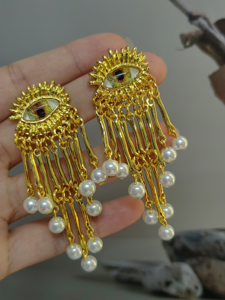 1 Pair Glam Classical Eye Inlay Copper Rhinestones Drop Earrings display picture 7