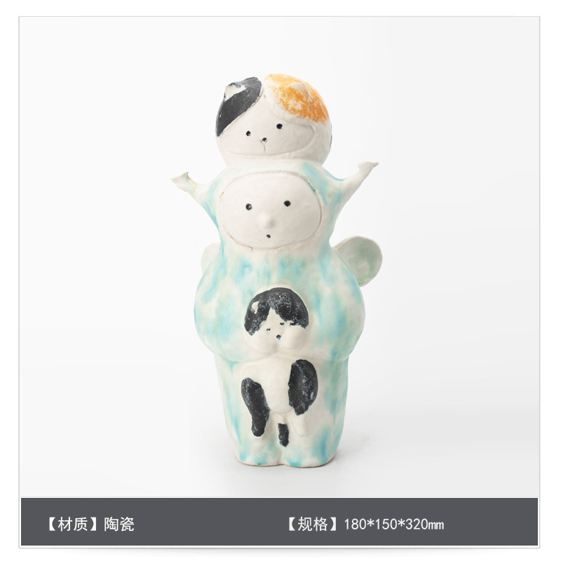 景德镇纯手工陶瓷侘寂风花瓶卡通摆件送礼趣味客餐桌软装花器饰品|undefined