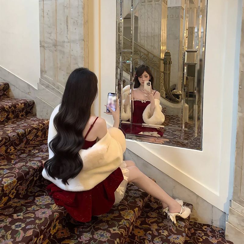 フランスの金持ち娘風重厚スーツ女性用冬新作気質コート、サスペンダースカート、ショートスカートの3点セット|undefined