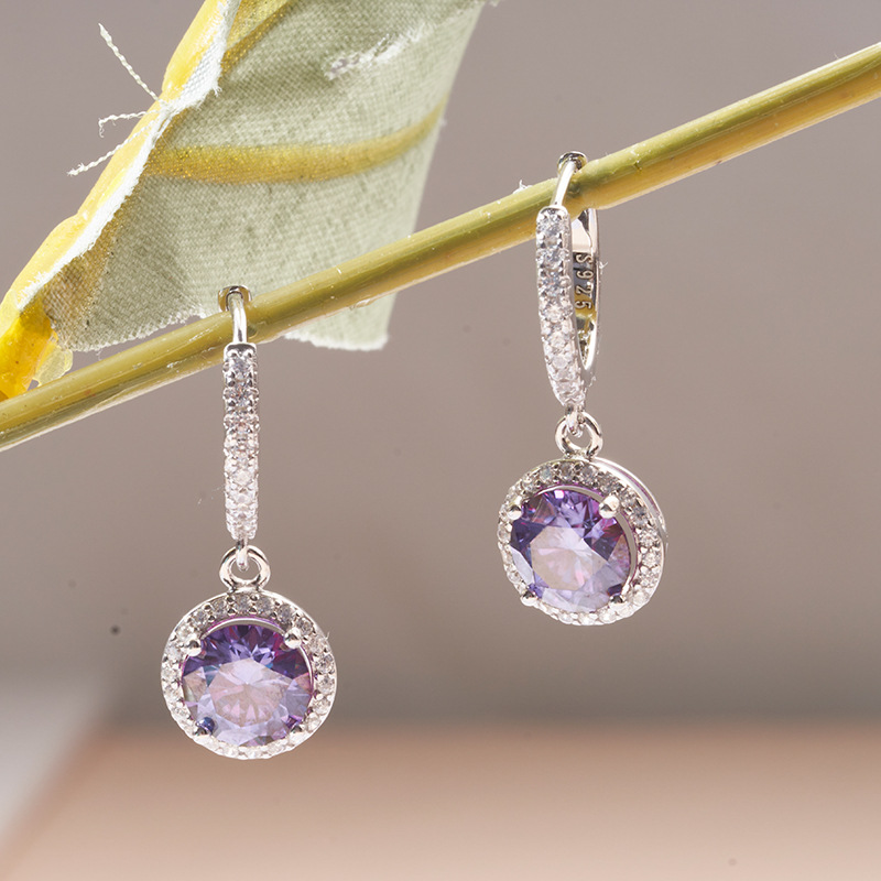 Plata esterlina 925 moissanita pendientes de piedra moissanita púrpura clásica bolsa pendientes de piedra moissanita calidad directa