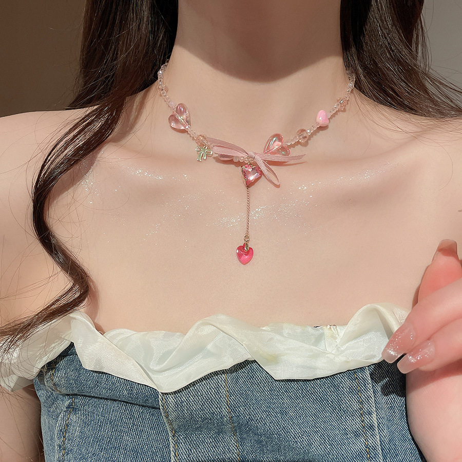 Collar con colgante de cuentas de estrella de color de verano, dulce femenino, pequeña cadena de clavícula fresca, estilo de vacaciones, collar de todo fósforo de nicho
