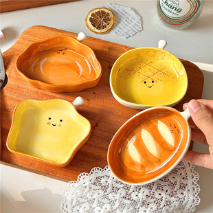 Ceramic Small Dish with Handle Japanese Sushi Small Plate Korean Ins Style High-Value Tableware Mini Dipping Dish