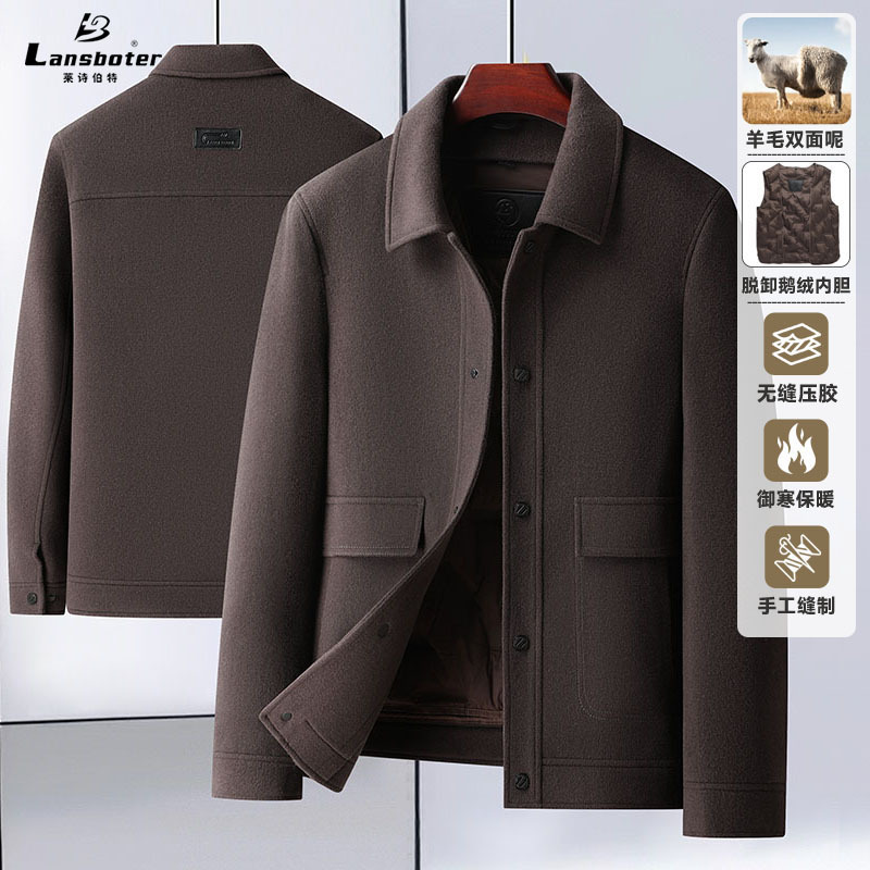 Goose down Lining Double-Sided Wool Jacket Young Men's 2025 Autumn and Winter New Double-Sided Wool Thick Outwear Trendy