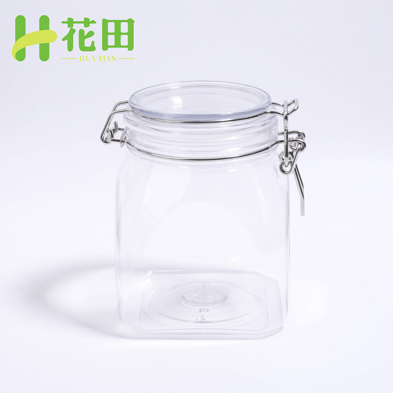 现货800ml扇形塑料密封罐干果蜂蜜罐厨房储物收纳卡扣pet包装罐