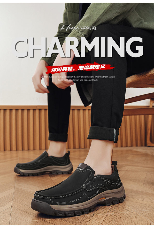 Giày lười nam đế dày da thoáng khí chống mài mòn cổ thấp gót 3 cm — Nâu sẫm, màu đen chi tiết 6