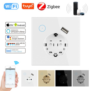 Cross-border foreign trade EU WiFi smart graffiti ZigBee remote voice touch switch socket 16A German standard USB