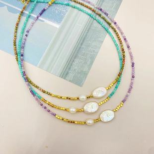 New Niche Tourmaline Stone Freshwater Pearl Necklace No Fading Beaded Clavicle Chain Women's All-match High-level Personality
