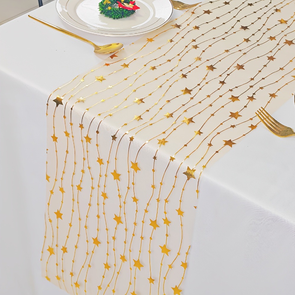 Amazon transfronterizo nueva bandera de mesa dorada rectangular poliéster boda cumpleaños boda decoración de mesa para el hogar