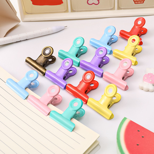 Japanese Harajuku style retro pink female round tail clip metal long tail clip student test paper clip information bill clip
