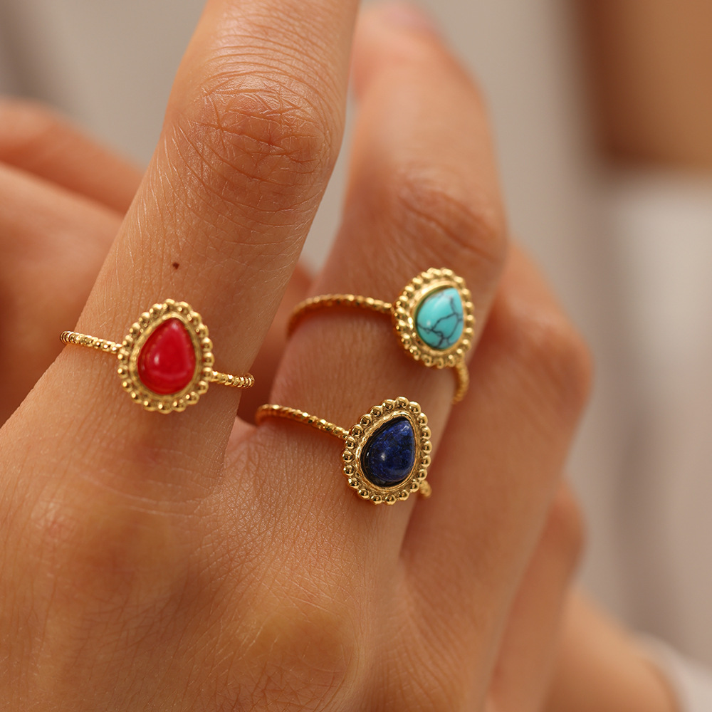 Retro ring stainless steel drop-shaped