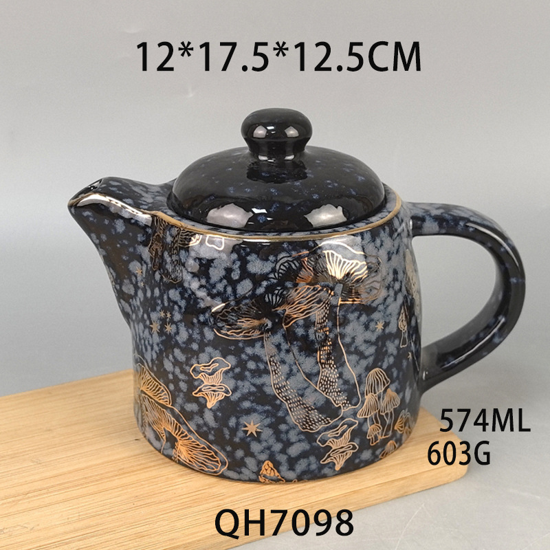 Tetera de cerámica de gres de temperatura media Tetera para el hogar de lujo ligero retro Juego de té de Kung Fu Cambio de horno Juego de té de cerámica cepillado Regalos