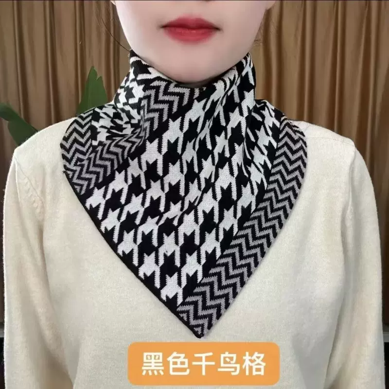千鸟格冬天季女士薄款护颈椎脖套围脖百搭时尚保暖围脖围巾三角巾