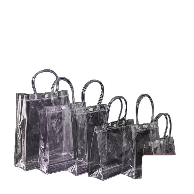 En stock bolsa de regalo de mano de plástico transparente botón de presión bolsa de embalaje de PVC bolsa de regalo transparente bolso de PVC al por mayor