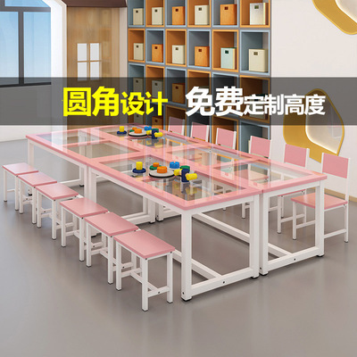 kindergarten Desks and chairs student Training Table manual painting Fine Arts fillet Toughened glass desktop Reading Studio