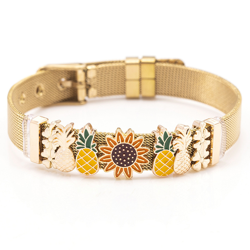 Flower, Pineapple Pattern Sweet Flower Pineapple Stainless Steel Plating Watch Strap
