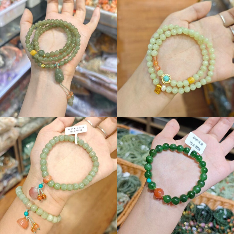 New Chinese Style Agarwood with Hetian Jade Beaded Bracelet with Natural Hetian Jade Clear Water Round Bead Bracelet